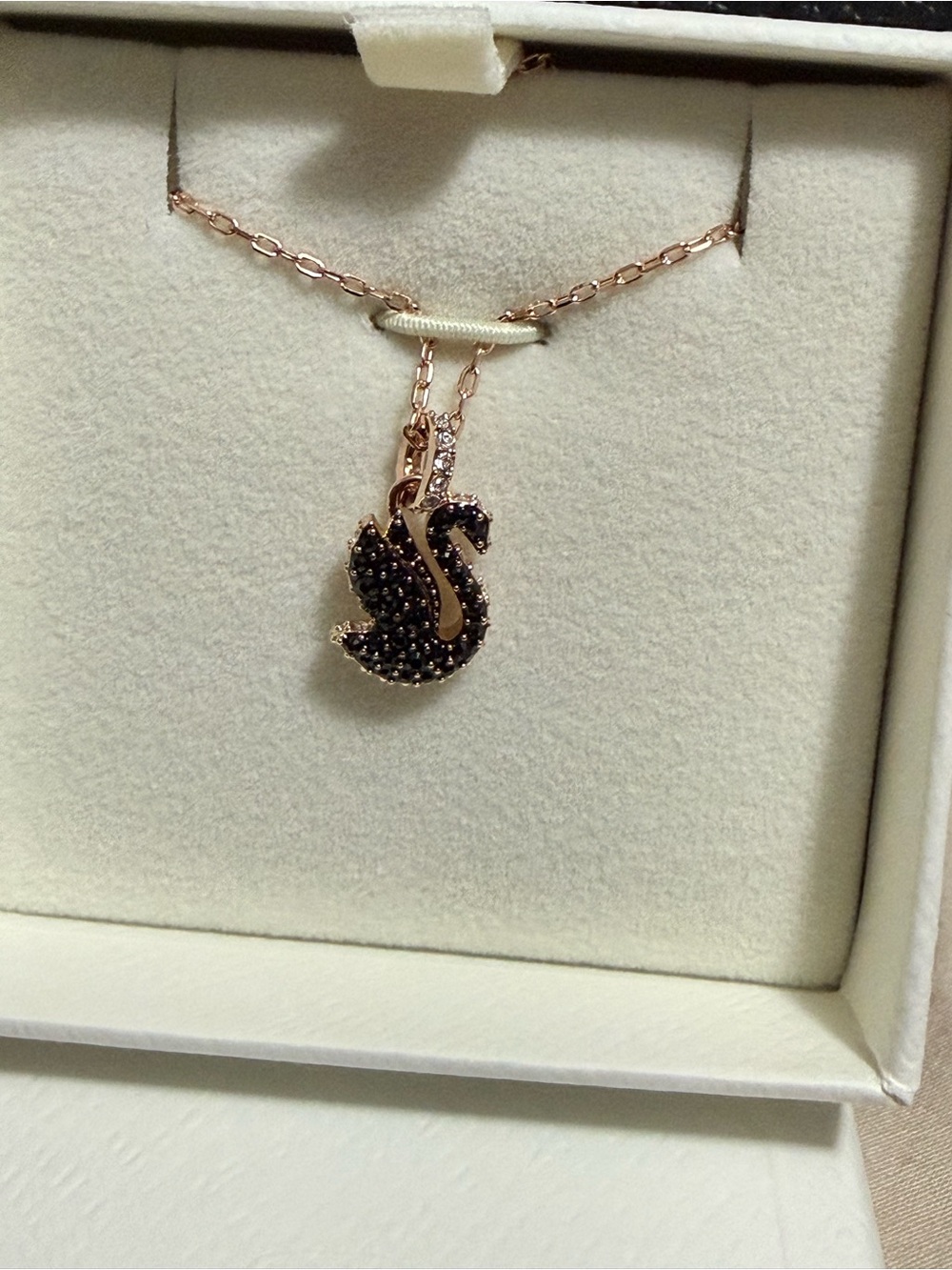 Swarovski Rose Gold Swan Necklace with Black Crystals